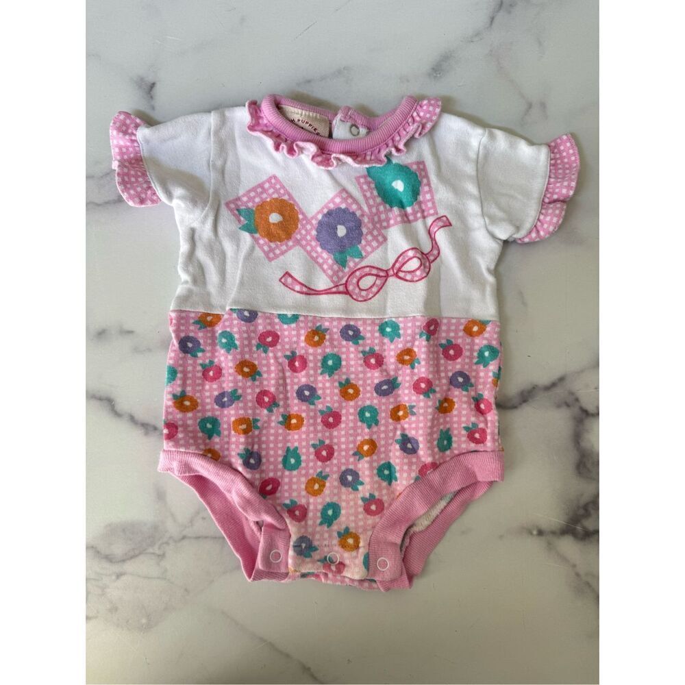 Hush puppies Baby girl 80s 90s retro vintage 3-6 month floral ruffle